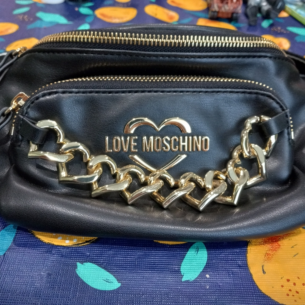 Love Moschino Black PU Faux leather fannypack belt bag